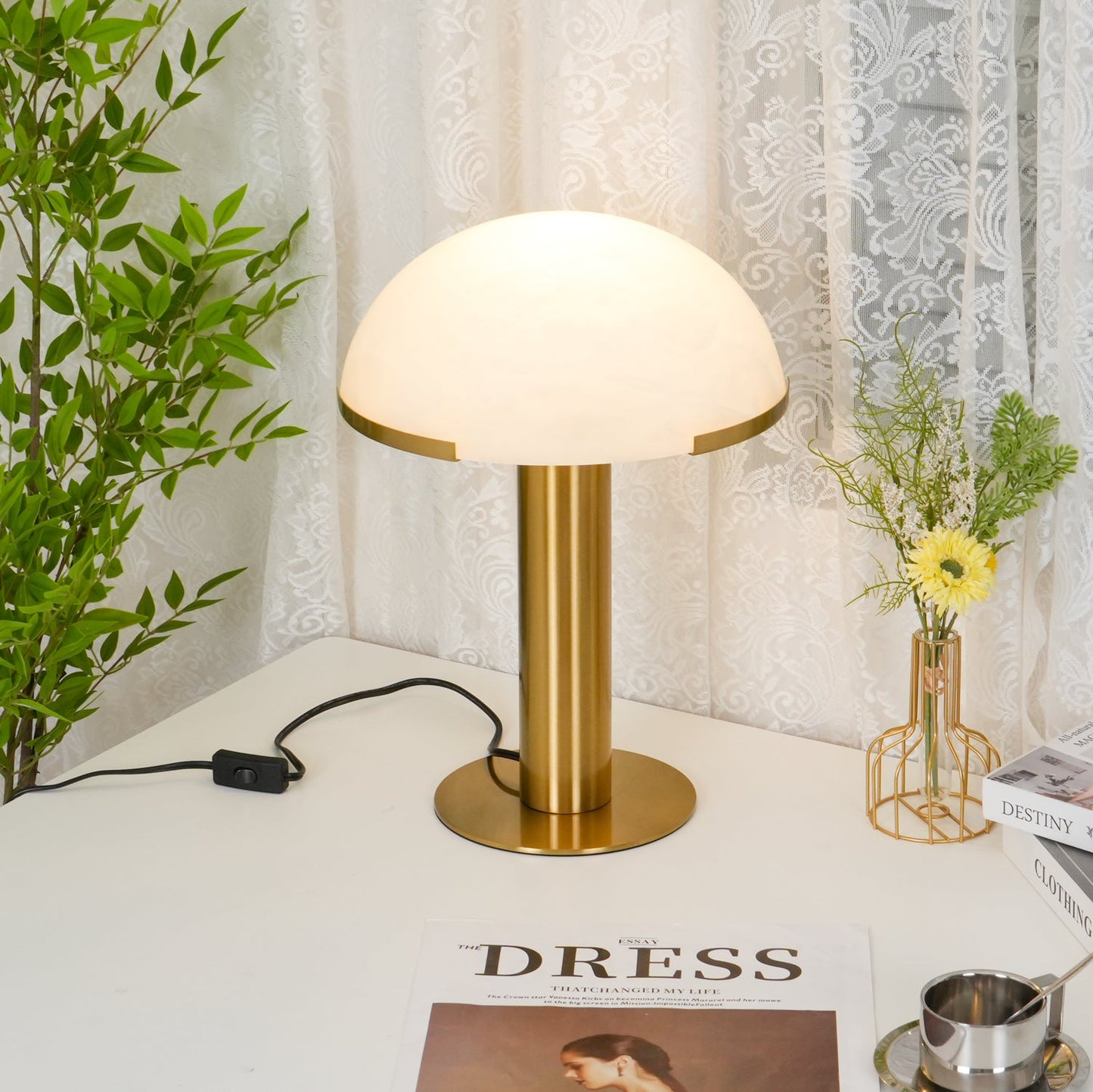 Alabaster Table Lamp | Organic Alabaster & Bronze | 30cm Diameter