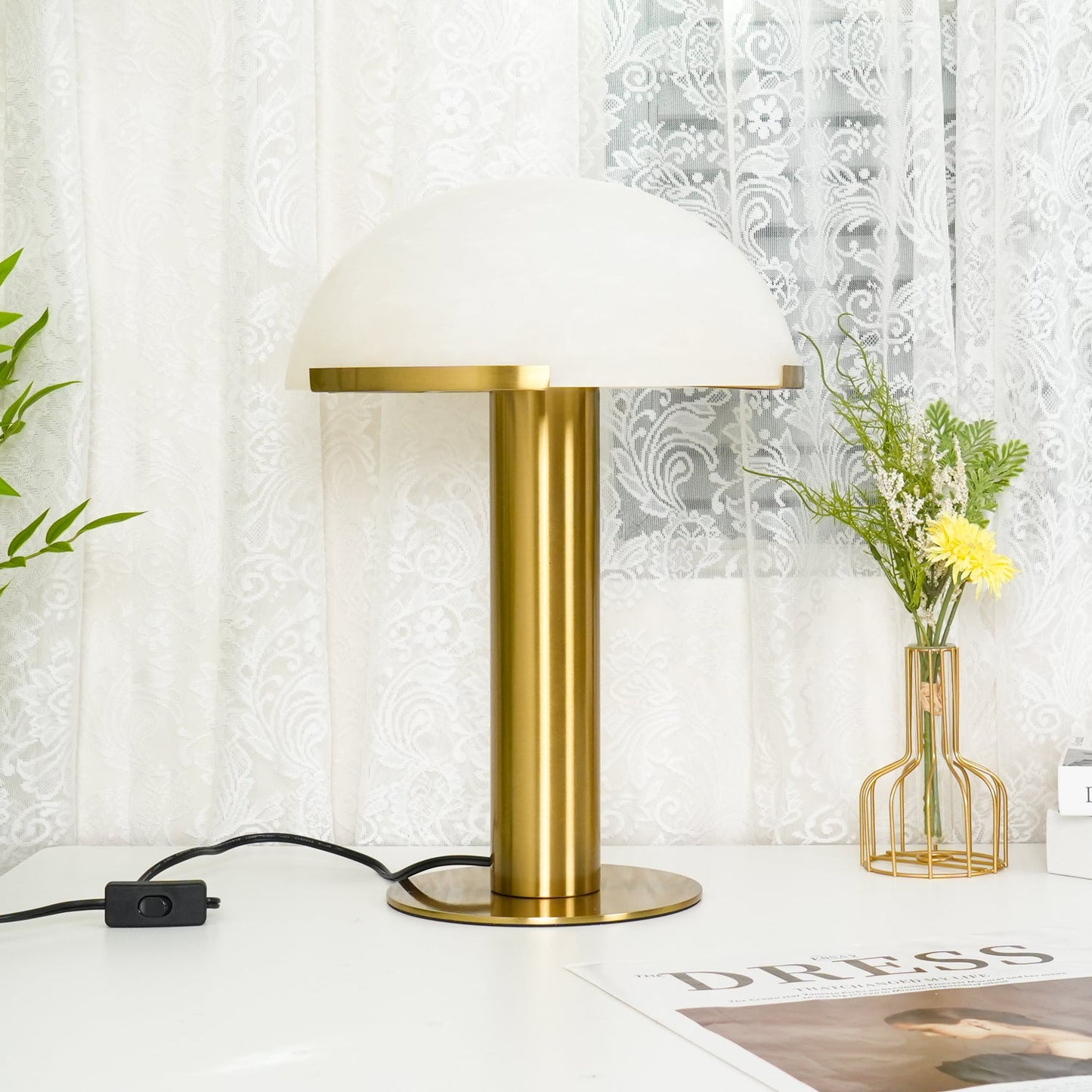 Alabaster Table Lamp | Organic Alabaster & Bronze | 30cm Diameter