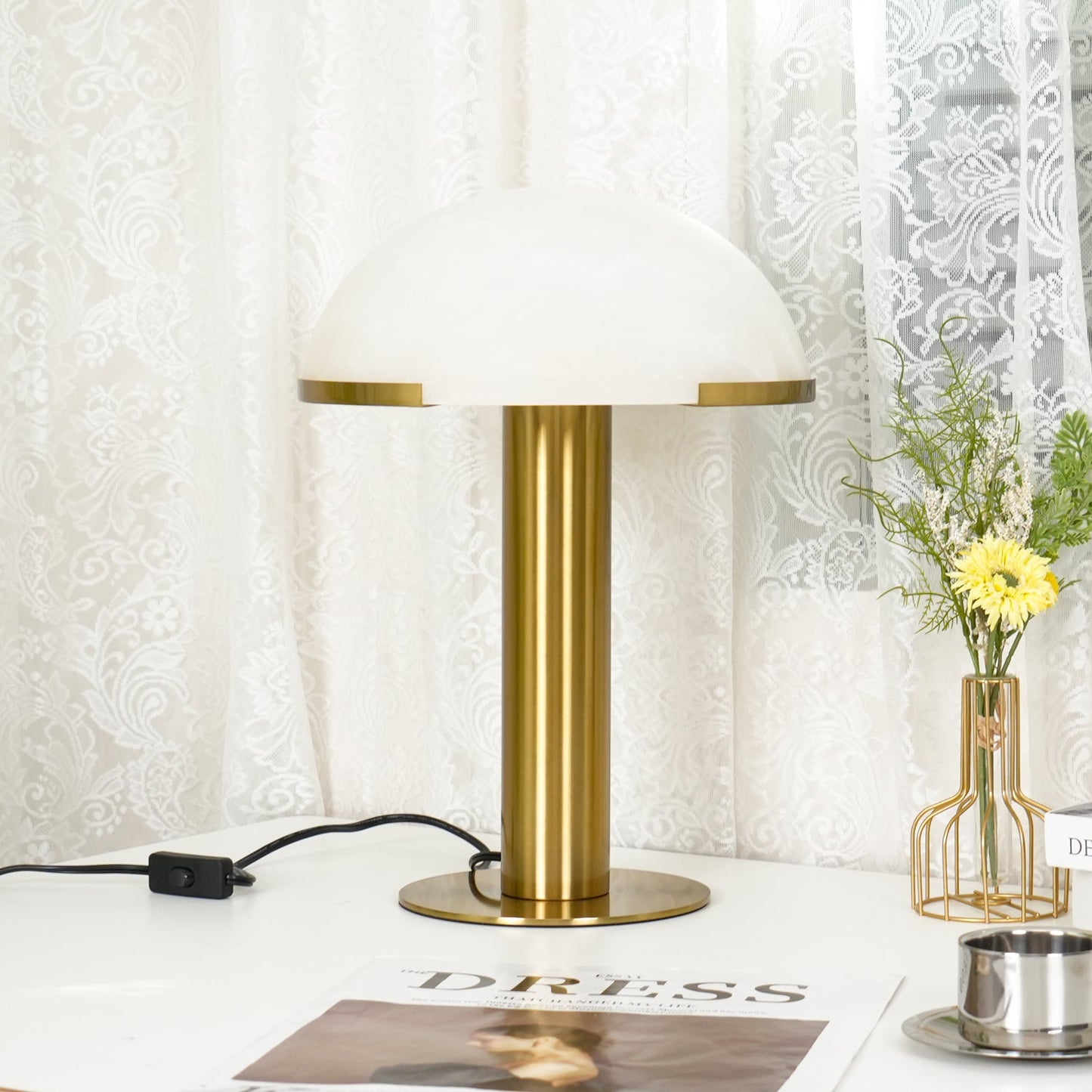 Alabaster Table Lamp | Organic Alabaster & Bronze | 30cm Diameter