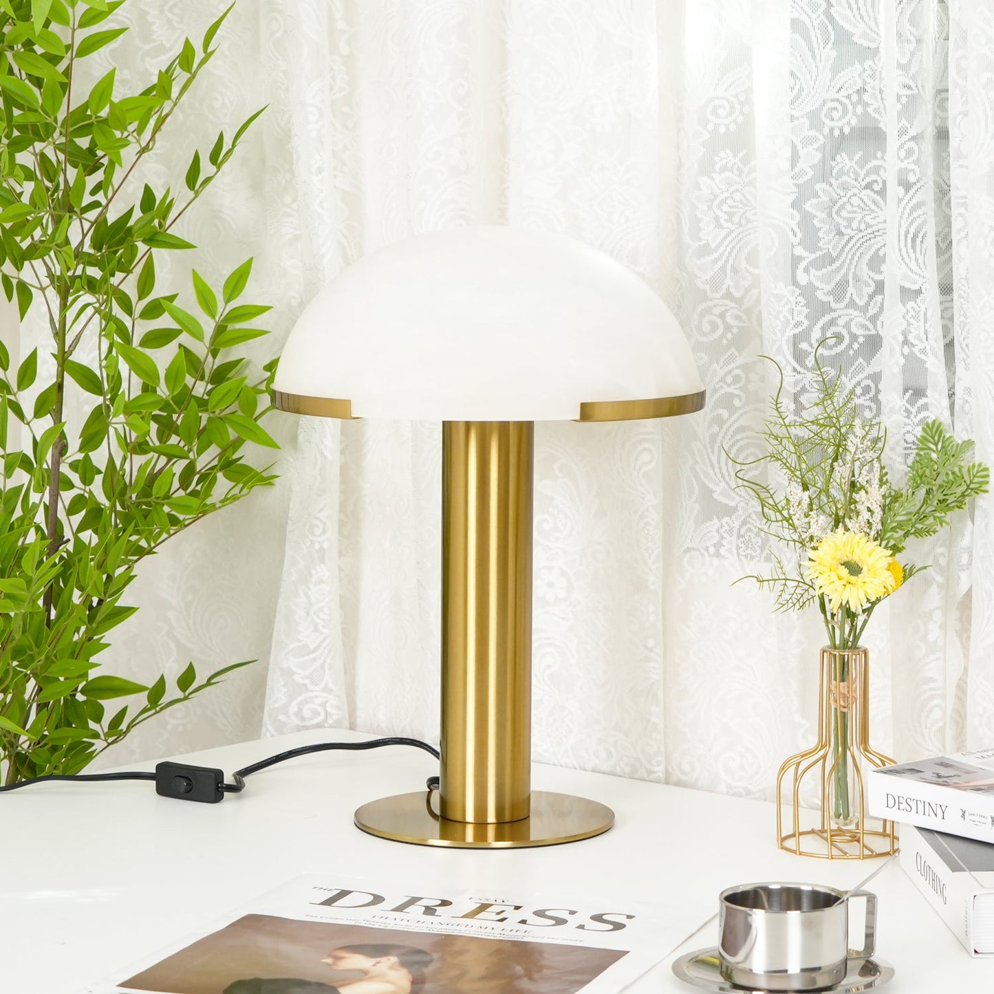 Alabaster Table Lamp | Organic Alabaster & Bronze | 30cm Diameter