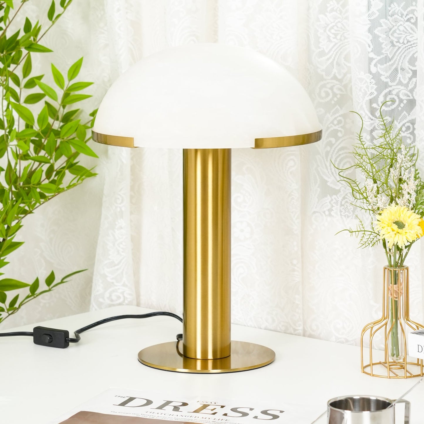 Alabaster Table Lamp | Organic Alabaster & Bronze | 30cm Diameter