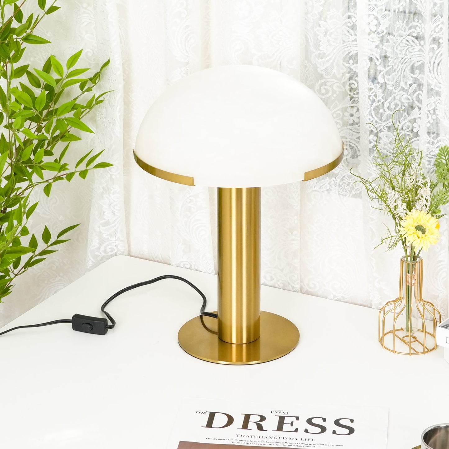 Alabaster Table Lamp | Organic Alabaster & Bronze | 30cm Diameter