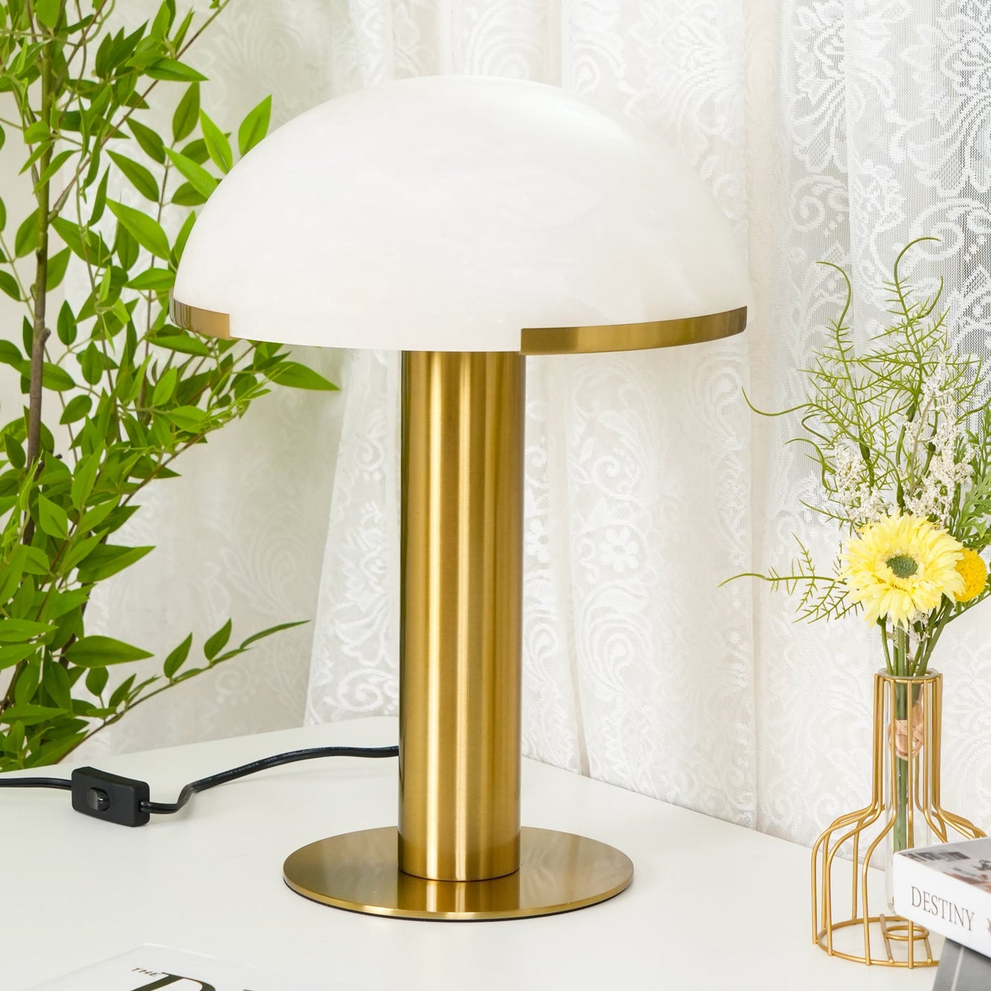 Alabaster Table Lamp | Organic Alabaster & Bronze | 30cm Diameter