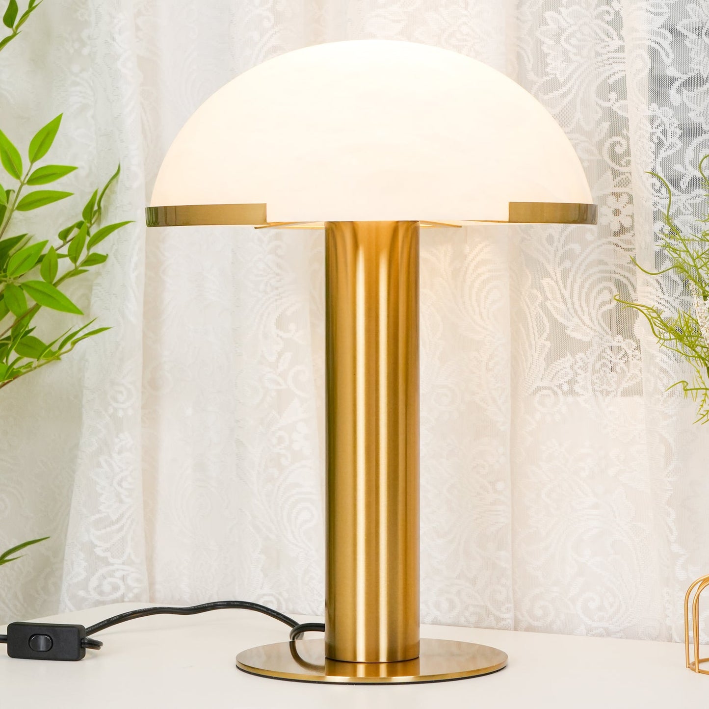 Alabaster Table Lamp | Organic Alabaster & Bronze | 30cm Diameter
