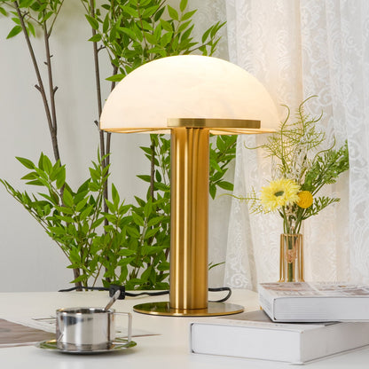 Alabaster Table Lamp | Organic Alabaster & Bronze | 30cm Diameter