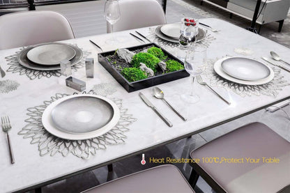 Round Silver Placemats & Coaster Set | Durable Pressed Vinyl | 15.5"