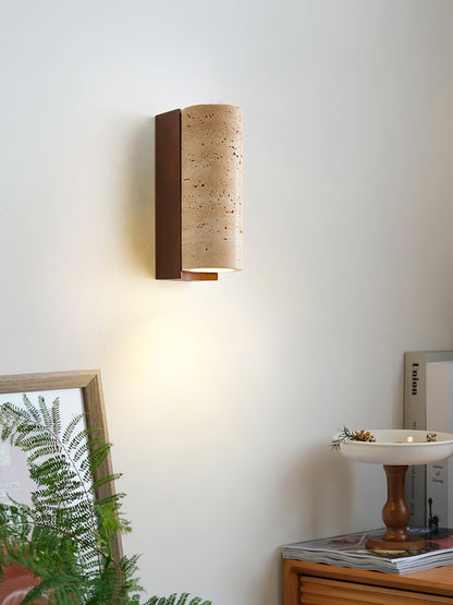 Elevate Wall Lamp | Travertine & Wood | Yellow Travertine