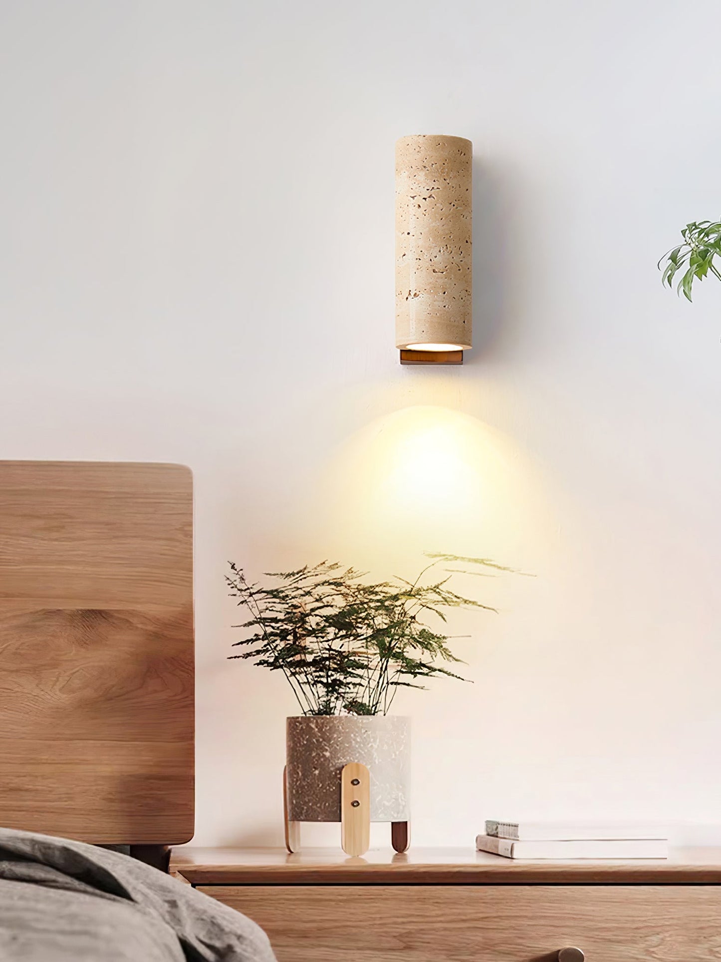 Elevate Wall Lamp | Travertine & Wood | Yellow Travertine