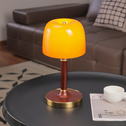 Elio Table Lamp | Amber Glass & Wood | Walnut Color