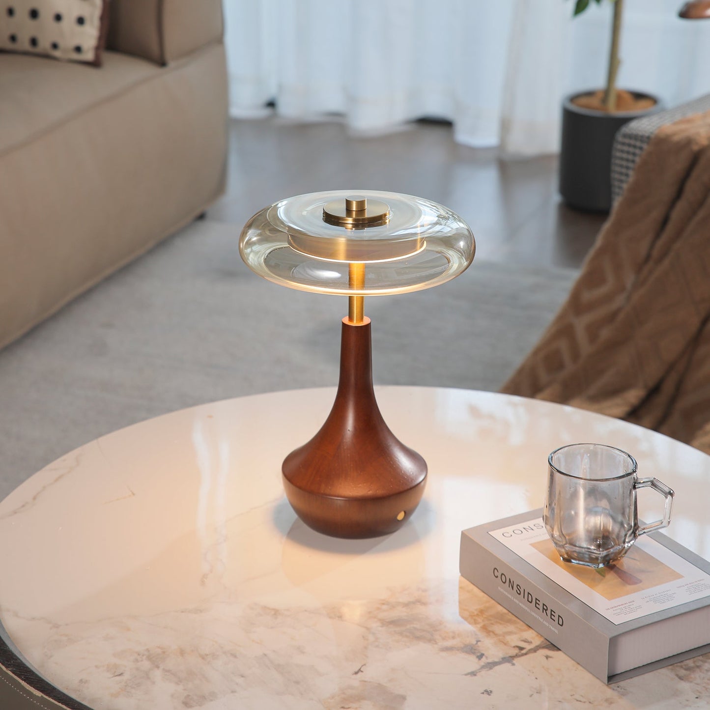 Elliot Table Lamp | Amber Glass Shade | Walnut Base