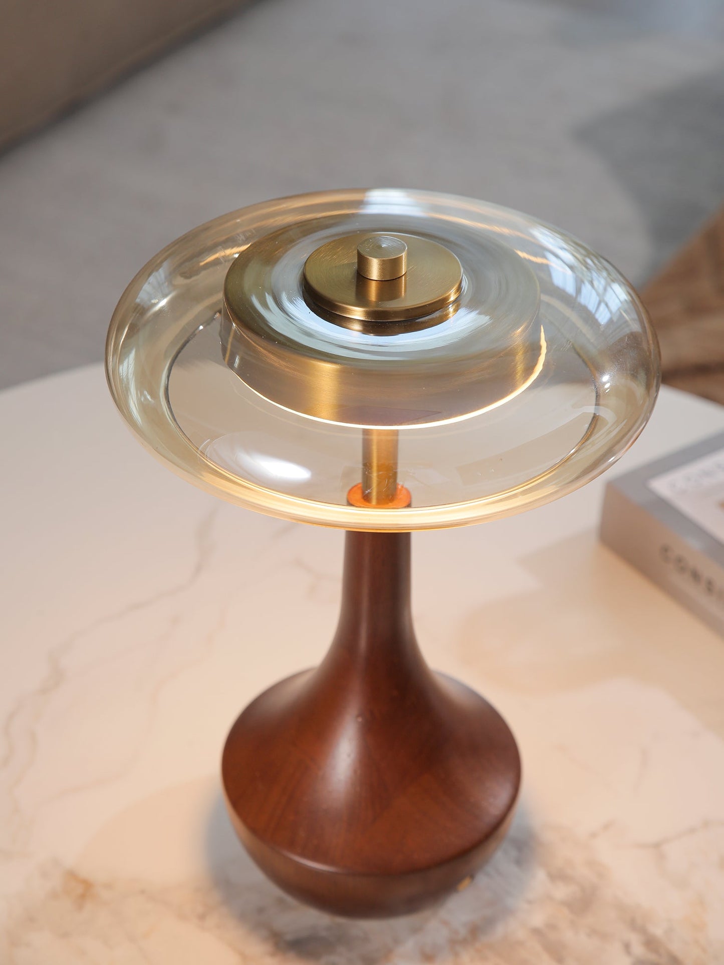 Elliot Table Lamp | Amber Glass Shade | Walnut Base