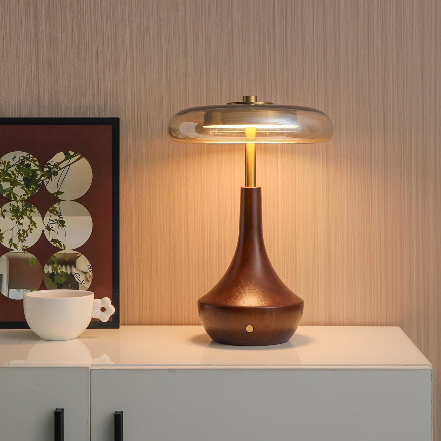 Elliot Table Lamp | Amber Glass Shade | Walnut Base