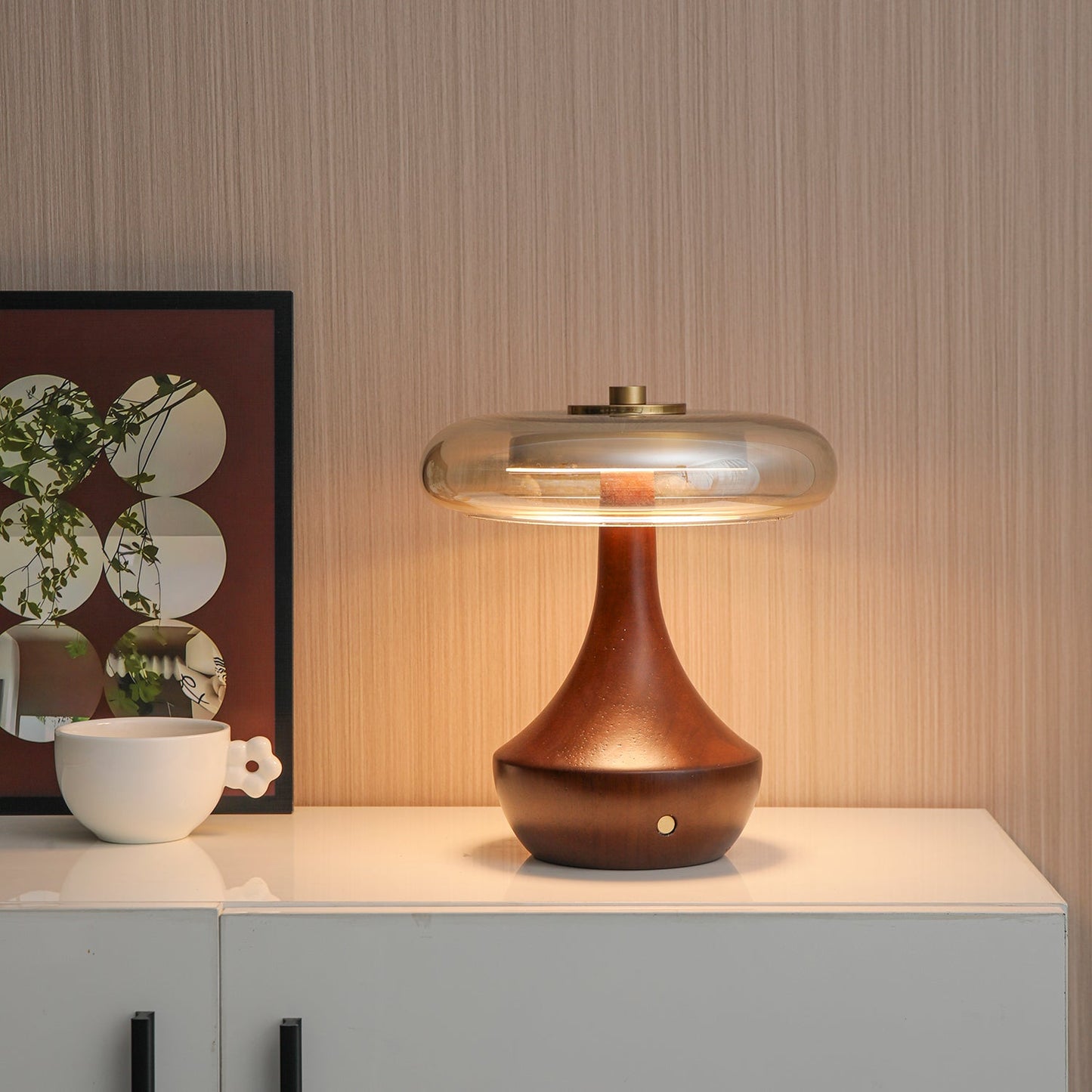 Elliot Table Lamp | Amber Glass Shade | Walnut Base