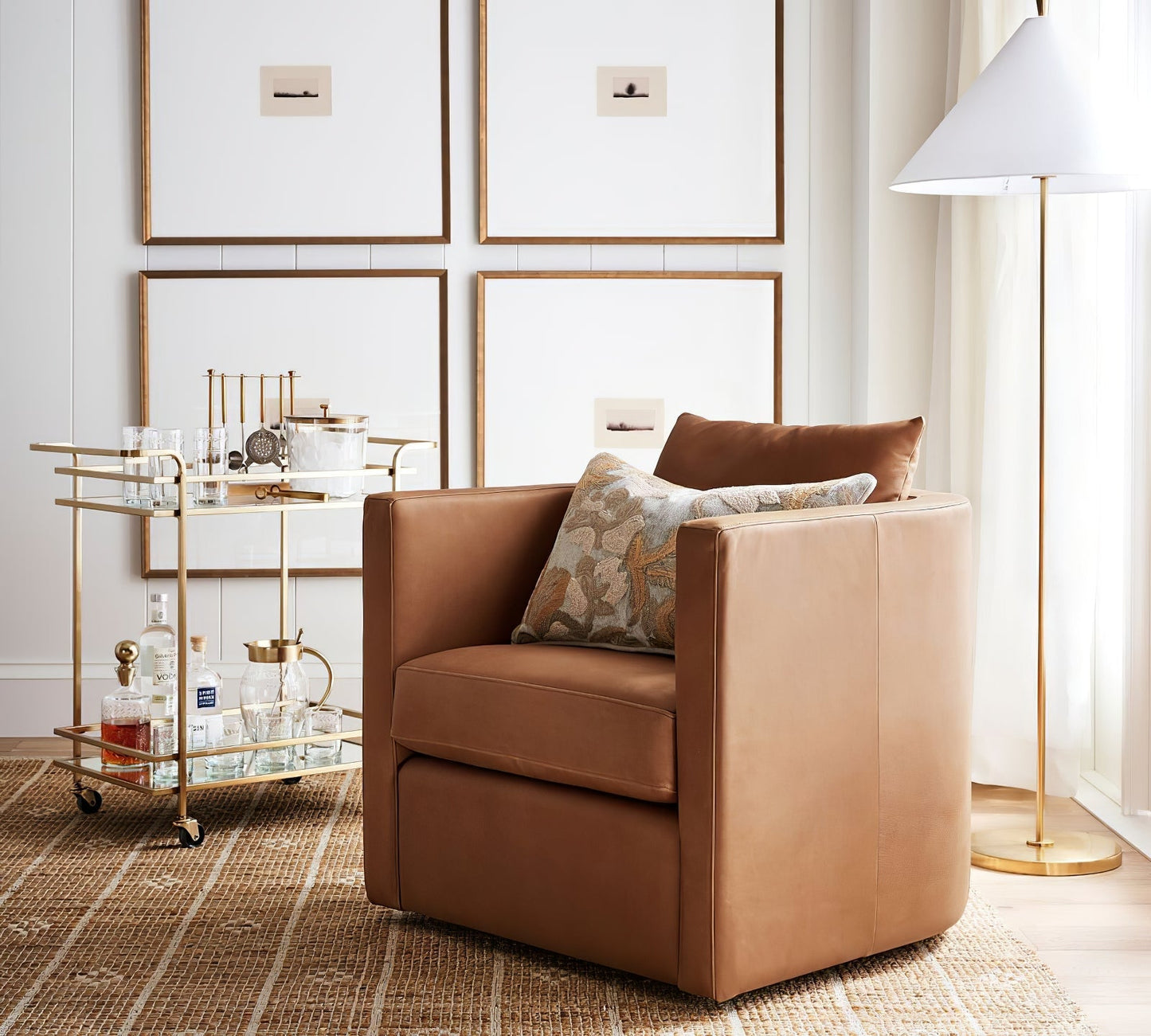 Floor Lamp | Gold Metal & Fabric | 156cm Height