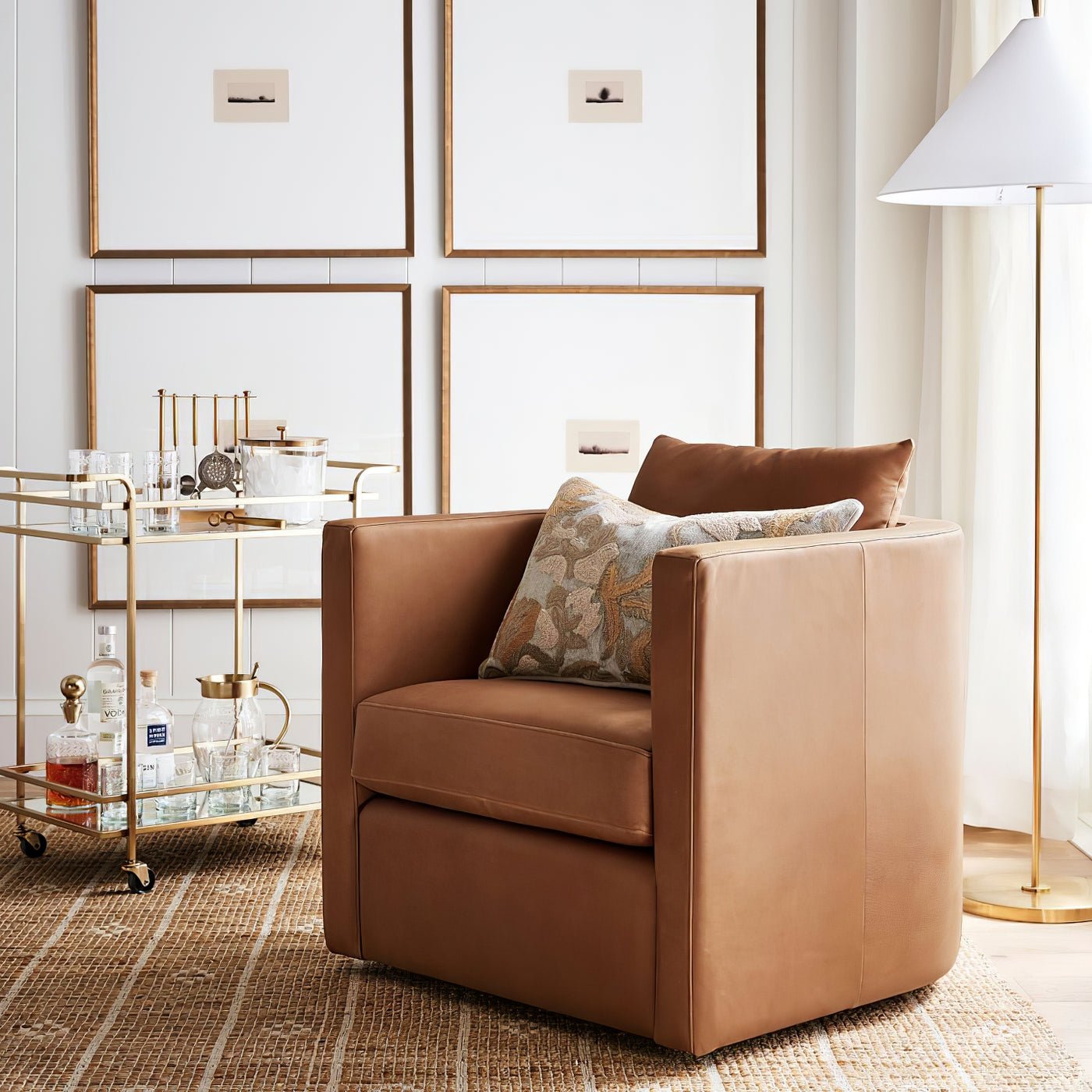 Floor Lamp | Gold Metal & Fabric | 156cm Height