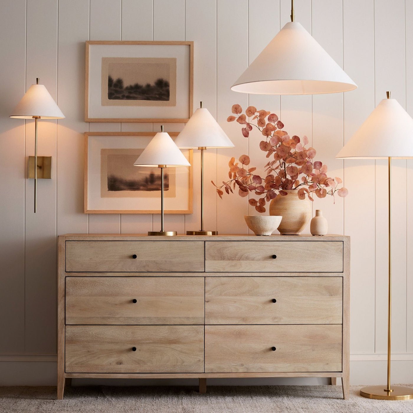 Floor Lamp | Gold Metal & Fabric | 156cm Height