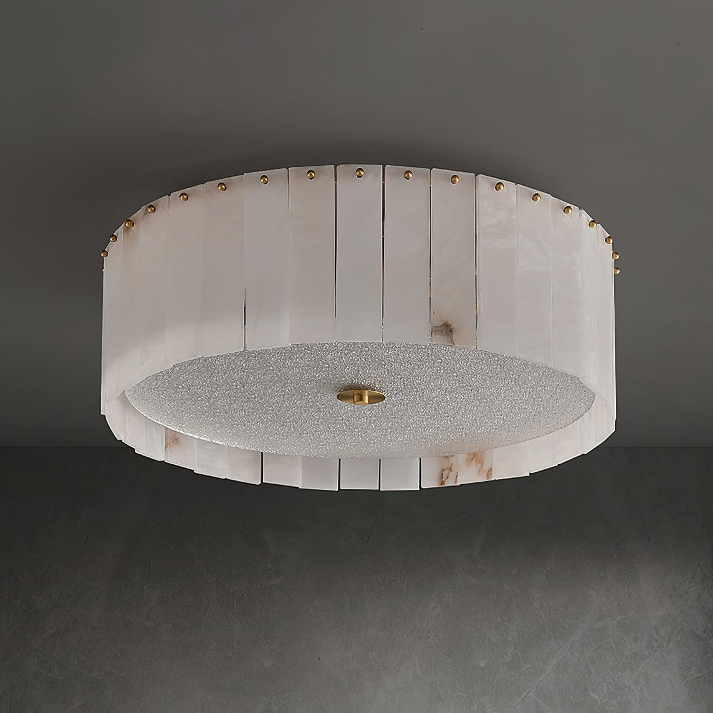 Elysian Alabaster Ceiling Lamp | Brass & Alabaster | White Shade