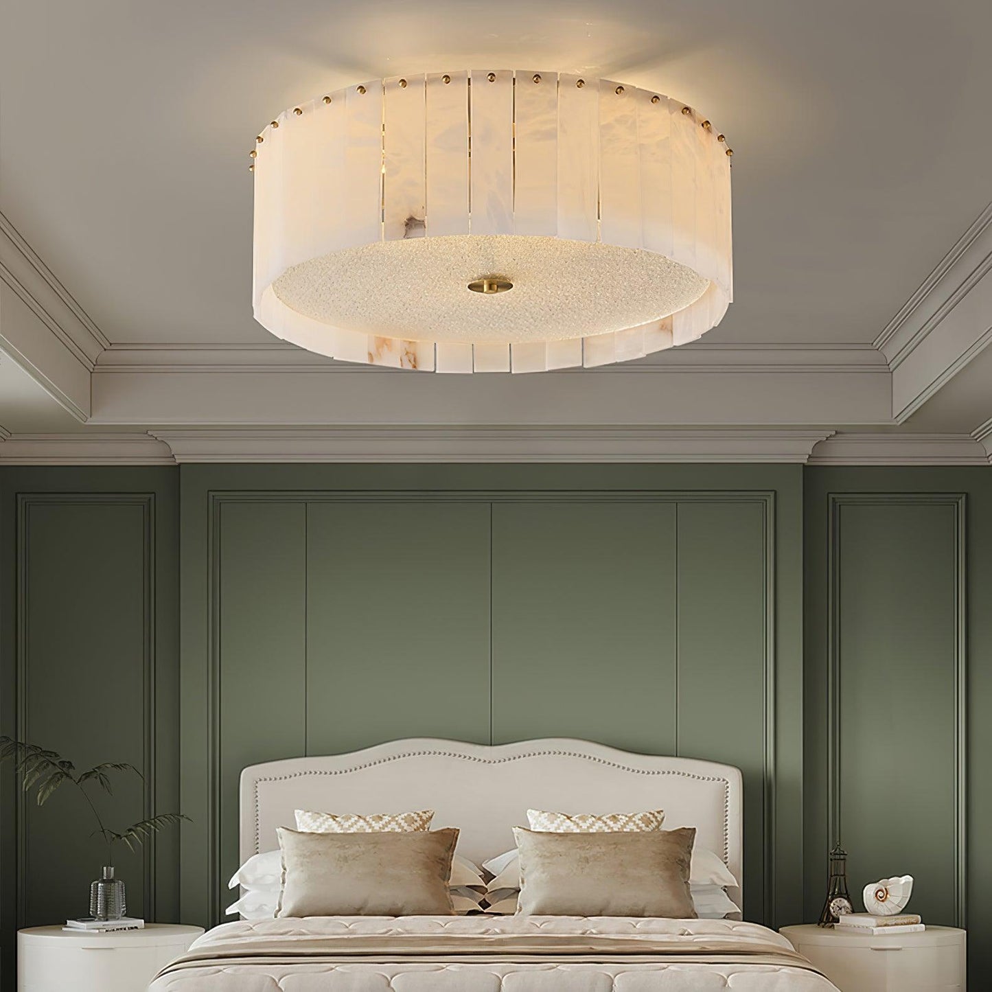 Elysian Alabaster Ceiling Lamp | Brass & Alabaster | White Shade