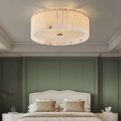 Elysian Alabaster Ceiling Lamp | Brass & Alabaster | White Shade