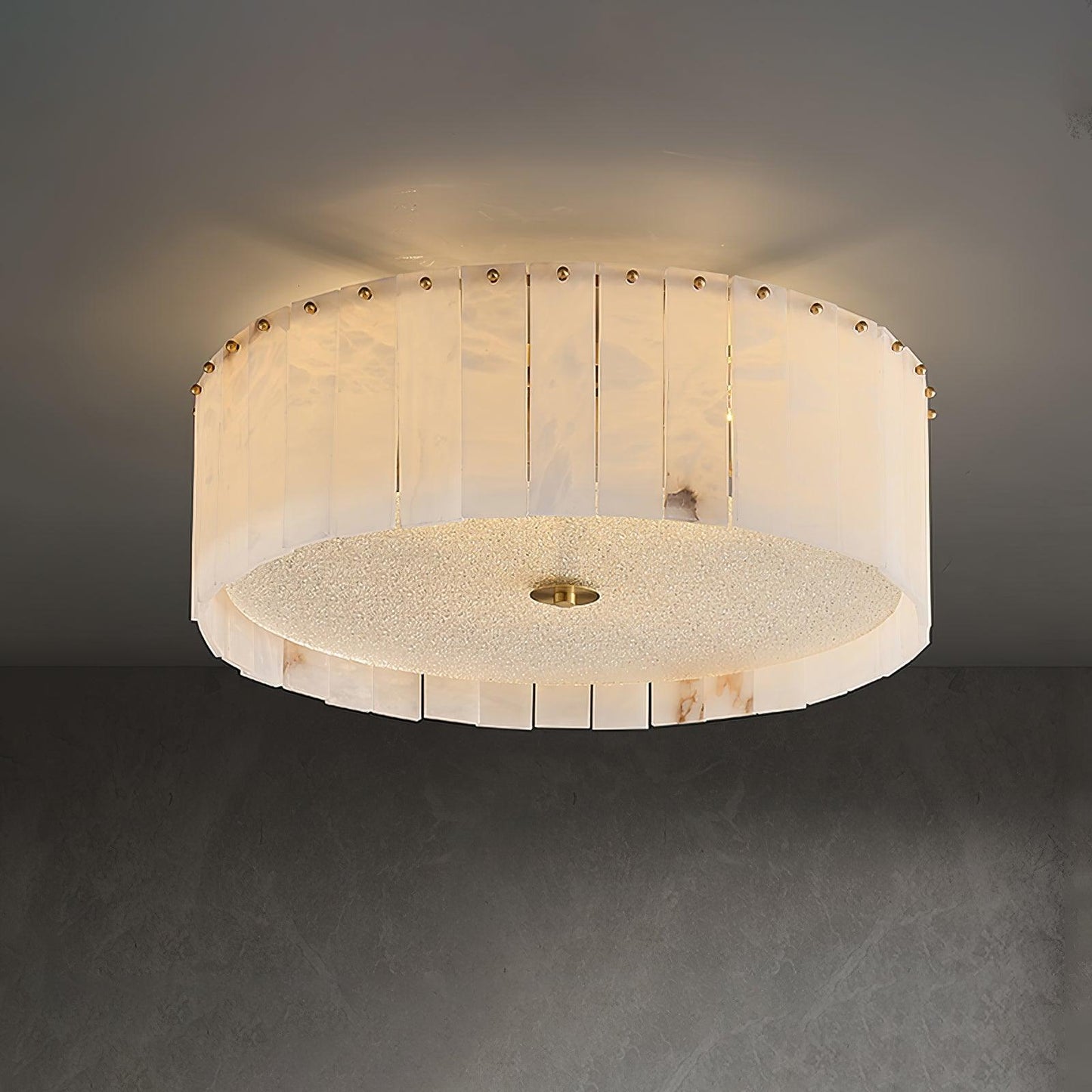 Elysian Alabaster Ceiling Lamp | Brass & Alabaster | White Shade