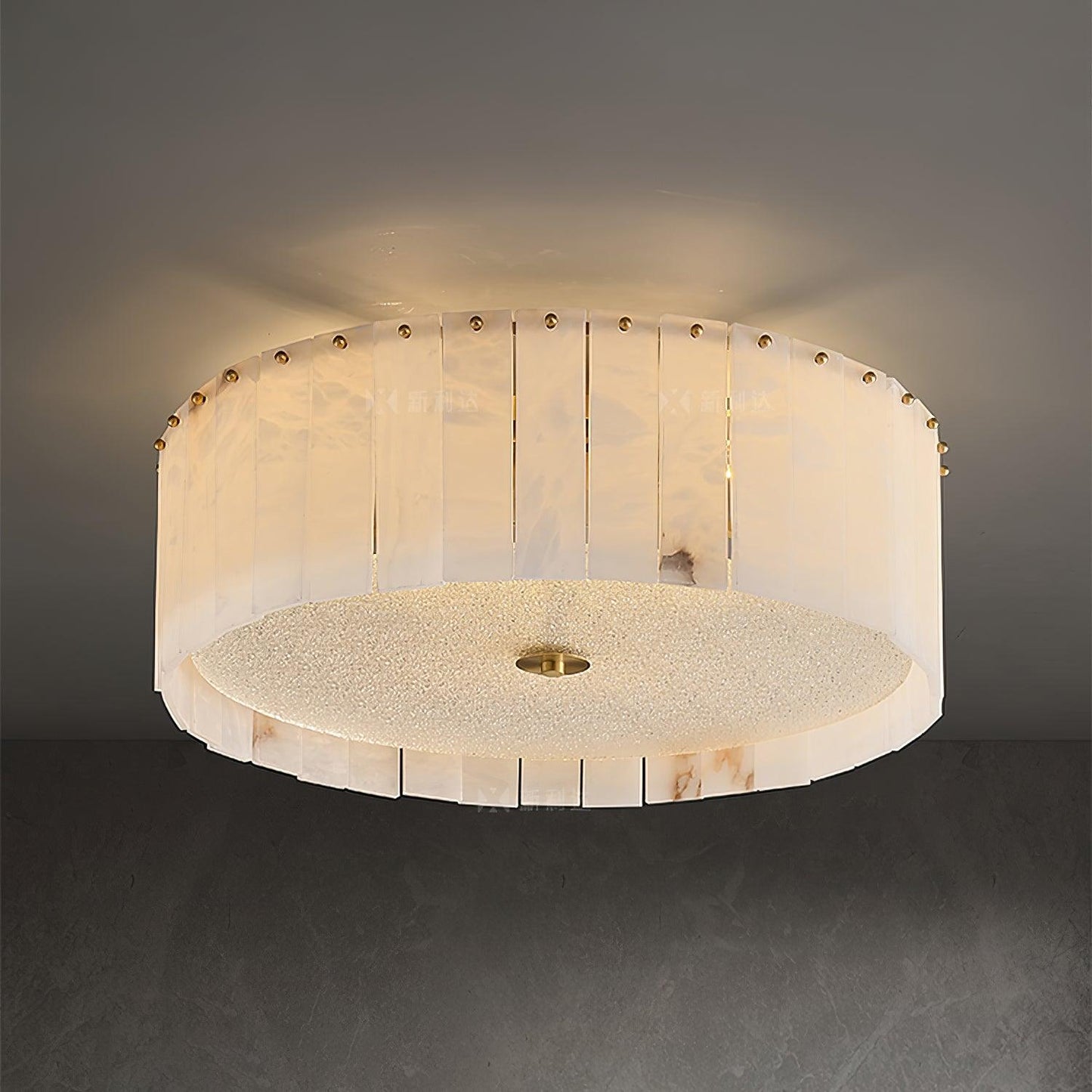 Elysian Alabaster Ceiling Lamp | Brass & Alabaster | White Shade