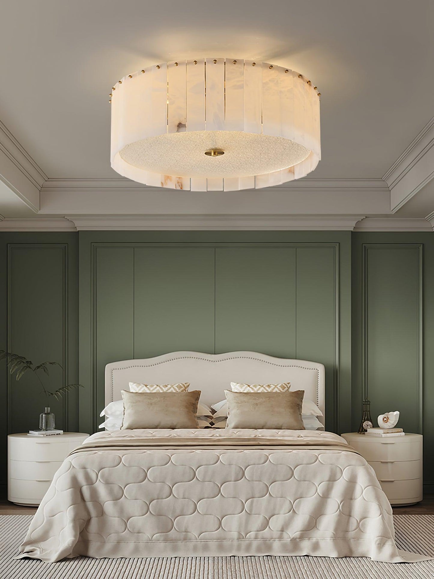 Elysian Alabaster Ceiling Lamp | Brass & Alabaster | White Shade