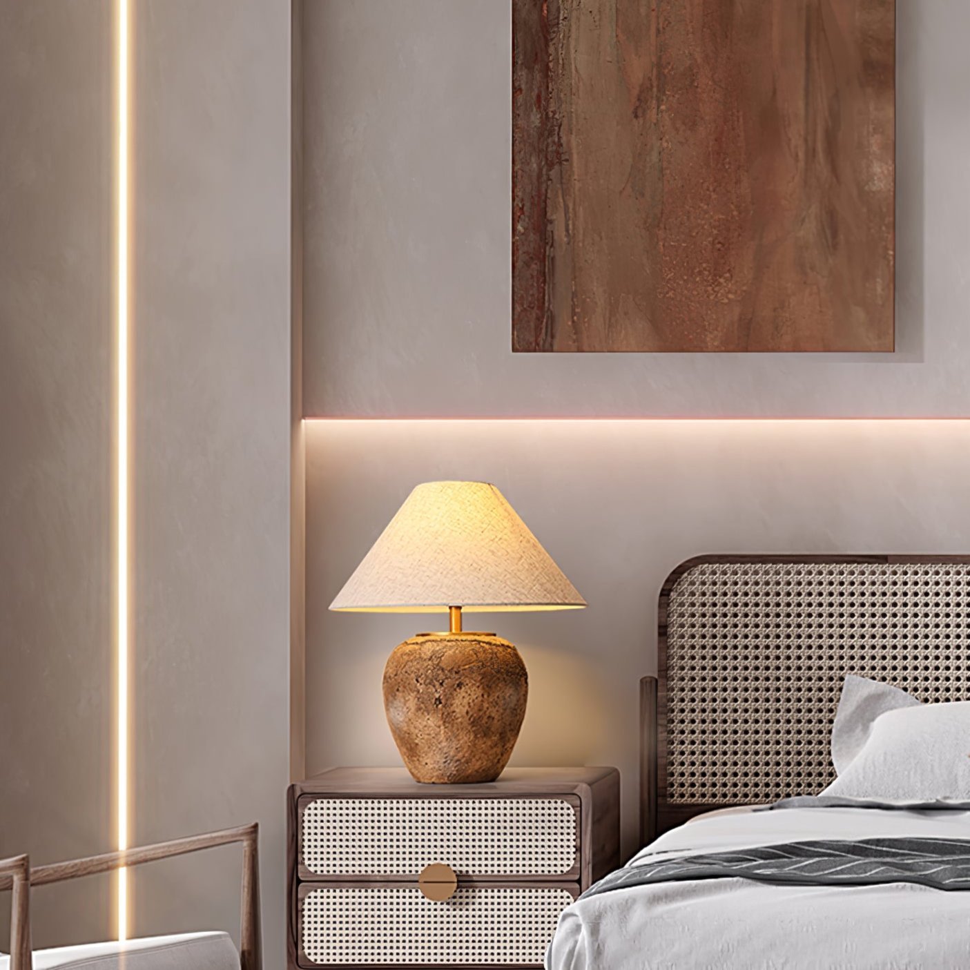 Emery Terra Table Lamp | Earthen Base | White Shade