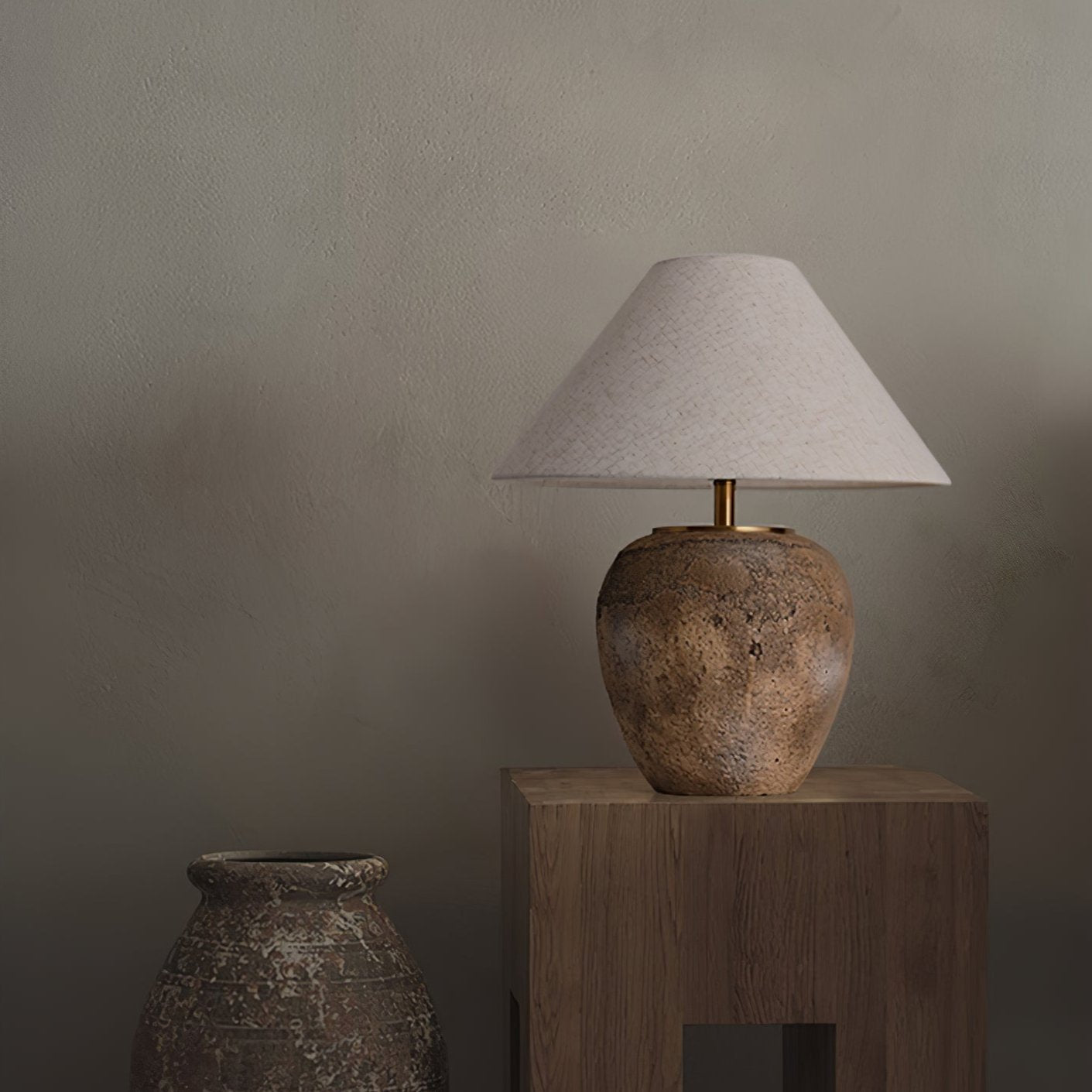 Emery Terra Table Lamp | Earthen Base | White Shade