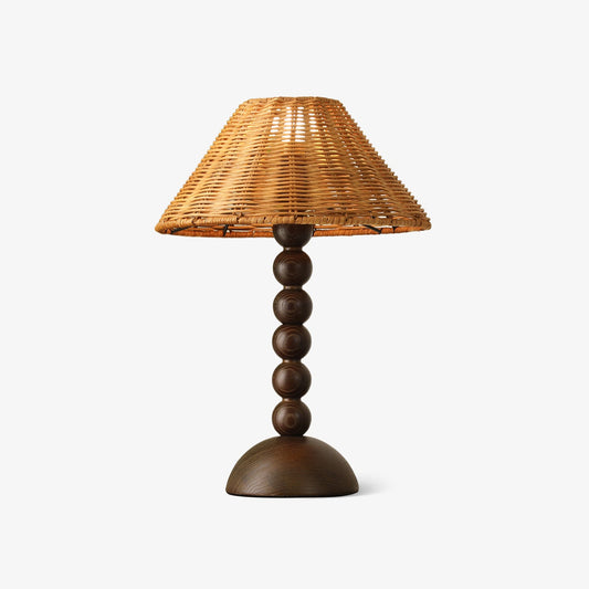 Emily Charm Table Lamp | Brown Wood Base | Woven Shade