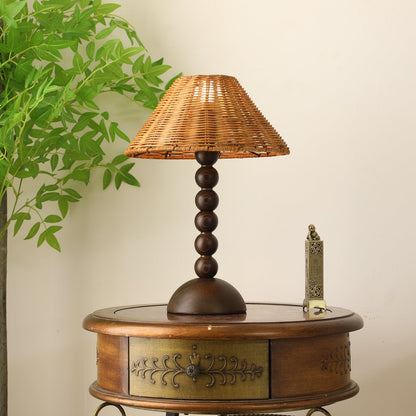 Emily Charm Table Lamp | Brown Wood Base | Woven Shade