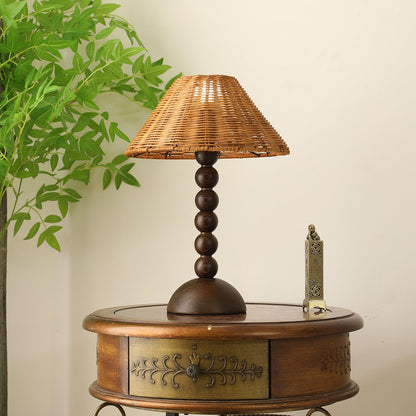 Emily Charm Table Lamp | Brown Wood Base | Woven Shade
