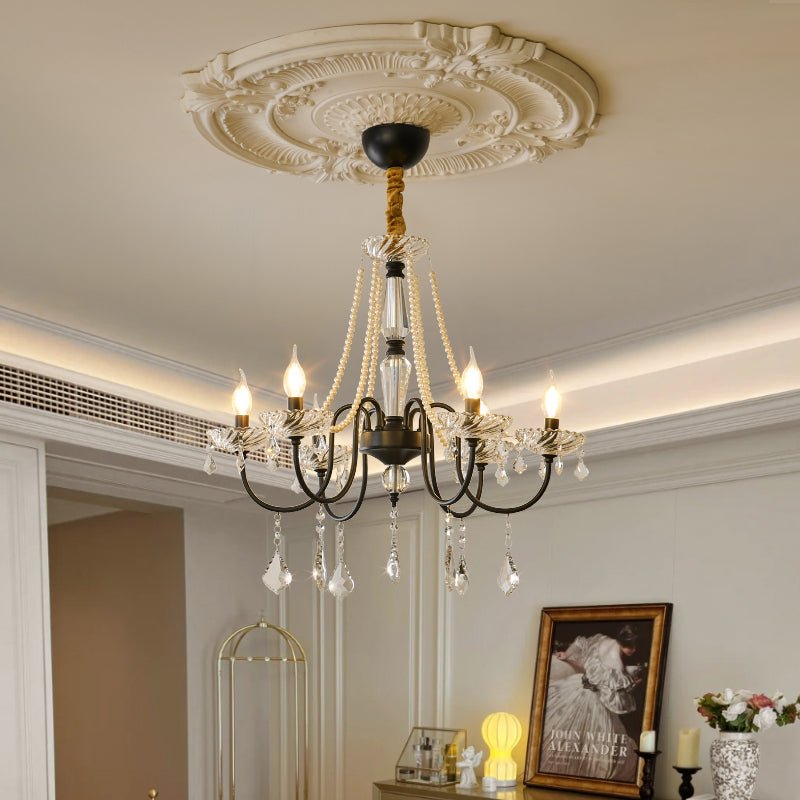 Empress Crystal Chandelier | Black-Coated Iron & Clear Glass | 6 or 8 Lights