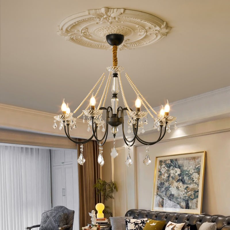 Empress Crystal Chandelier | Black-Coated Iron & Clear Glass | 6 or 8 Lights