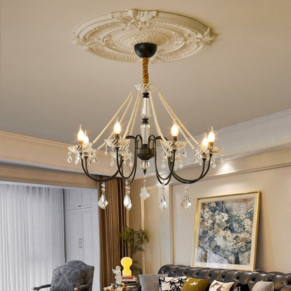 Empress Crystal Chandelier | Black-Coated Iron & Clear Glass | 6 or 8 Lights