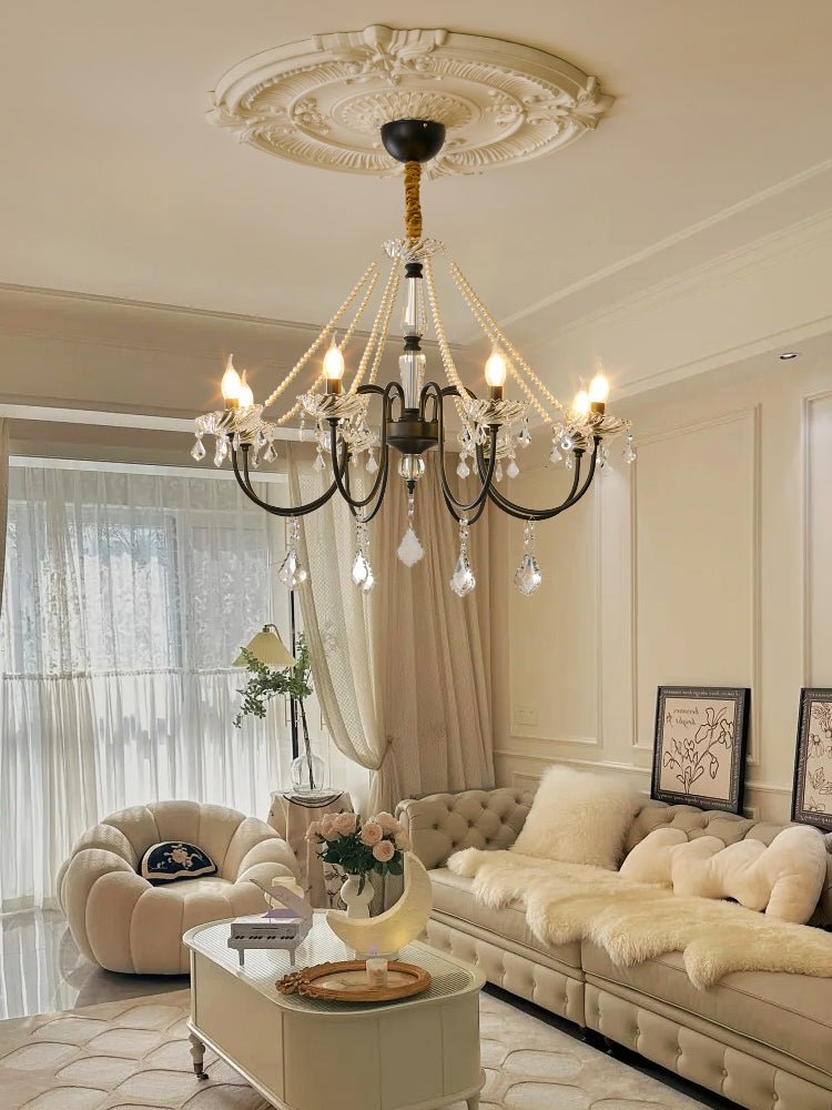 Empress Crystal Chandelier | Black-Coated Iron & Clear Glass | 6 or 8 Lights