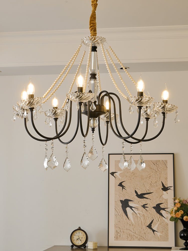 Empress Crystal Chandelier | Black-Coated Iron & Clear Glass | 6 or 8 Lights