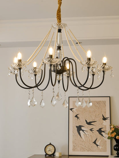 Empress Crystal Chandelier | Black-Coated Iron & Clear Glass | 6 or 8 Lights