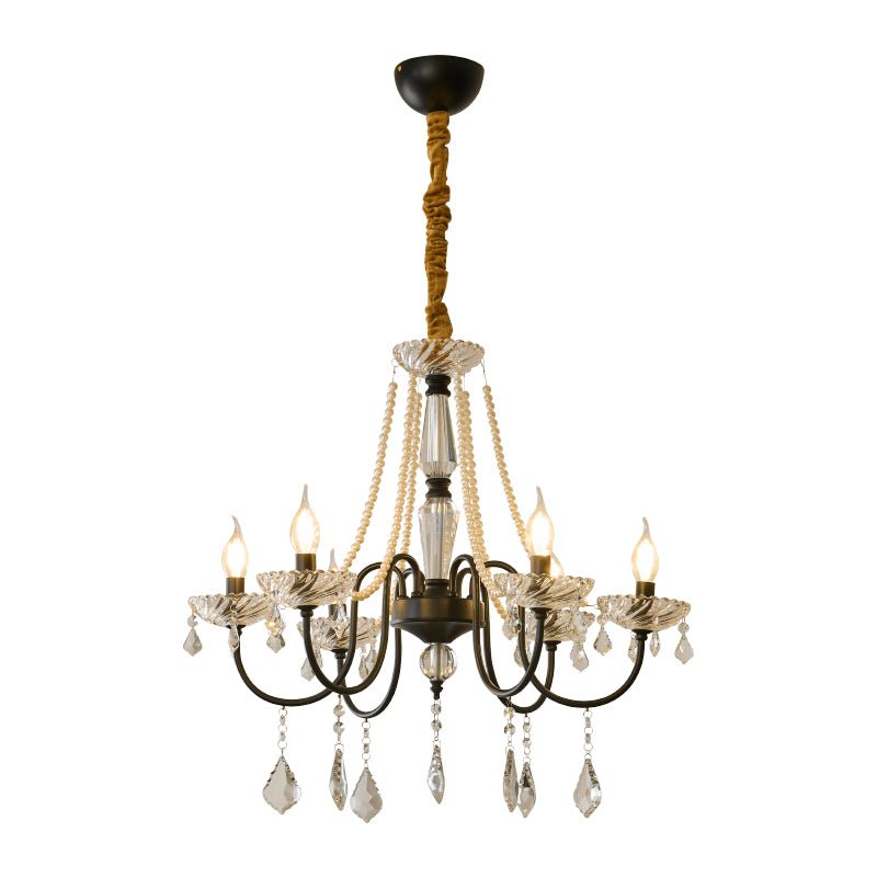 Empress Crystal Chandelier | Black-Coated Iron & Clear Glass | 6 or 8 Lights