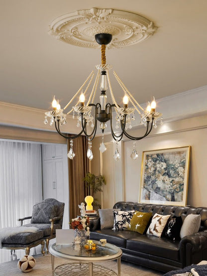Empress Crystal Chandelier | Black-Coated Iron & Clear Glass | 6 or 8 Lights