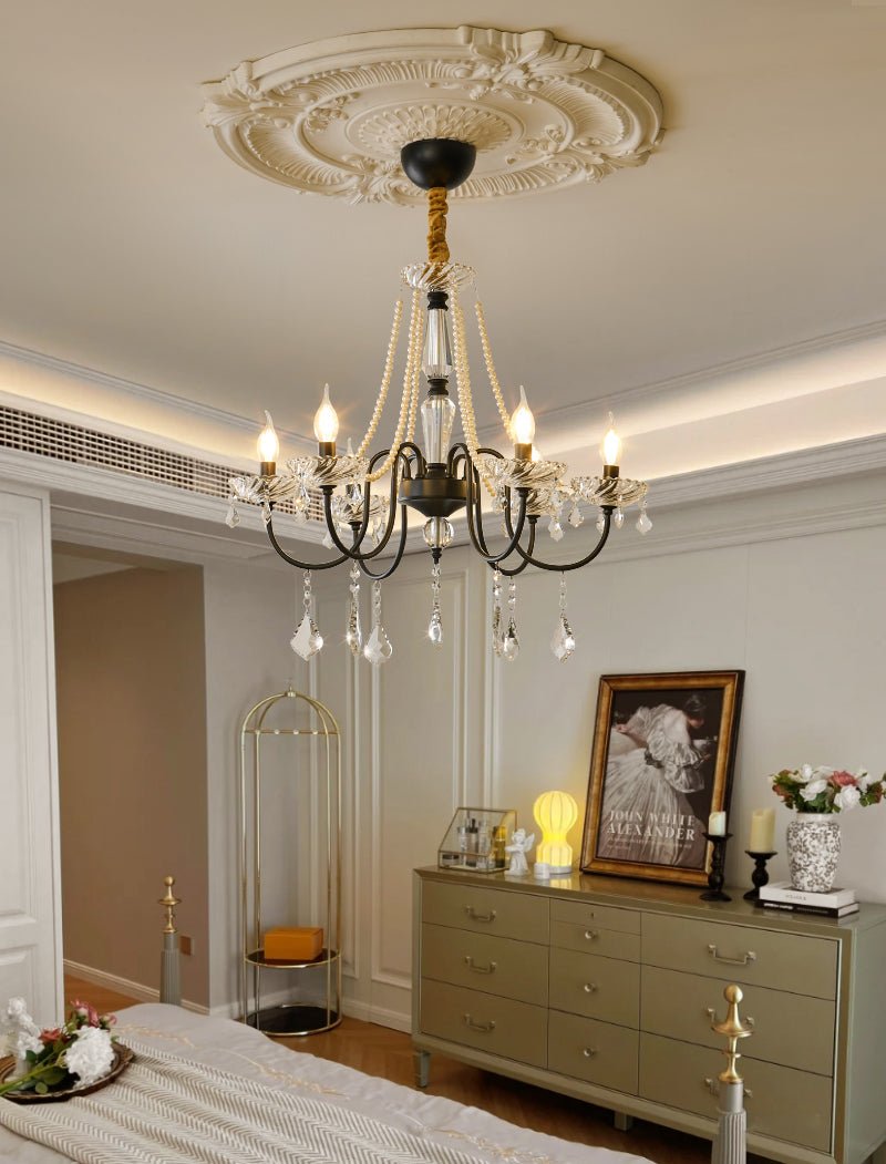 Empress Crystal Chandelier | Black-Coated Iron & Clear Glass | 6 or 8 Lights