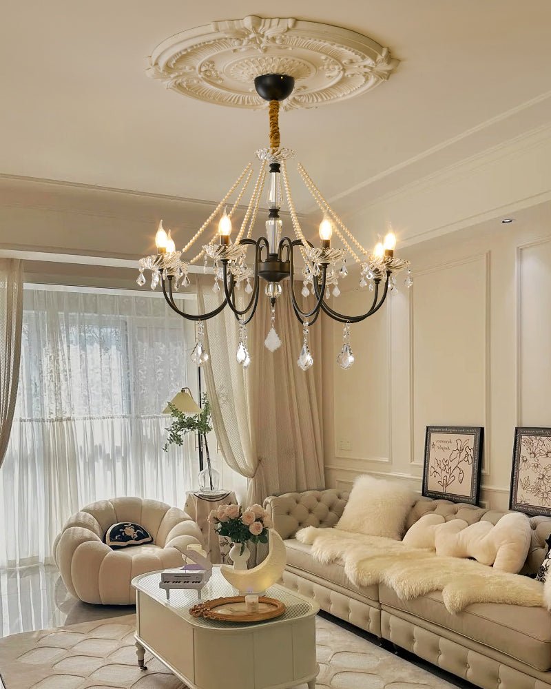Empress Crystal Chandelier | Black-Coated Iron & Clear Glass | 6 or 8 Lights