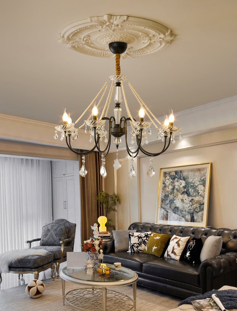 Empress Crystal Chandelier | Black-Coated Iron & Clear Glass | 6 or 8 Lights