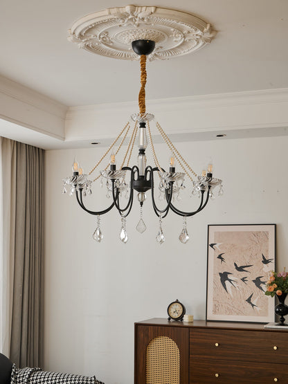 Empress Crystal Chandelier | Black-Coated Iron & Clear Glass | 6 or 8 Lights