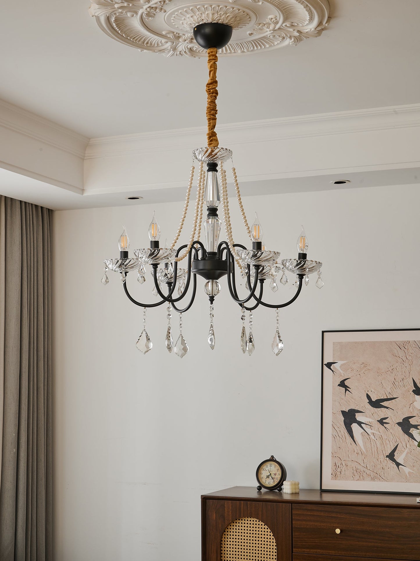 Empress Crystal Chandelier | Black-Coated Iron & Clear Glass | 6 or 8 Lights
