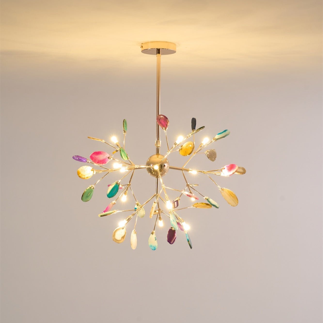 Agate Flake Chandelier | Natural Agate & Metal | Gold Finish
