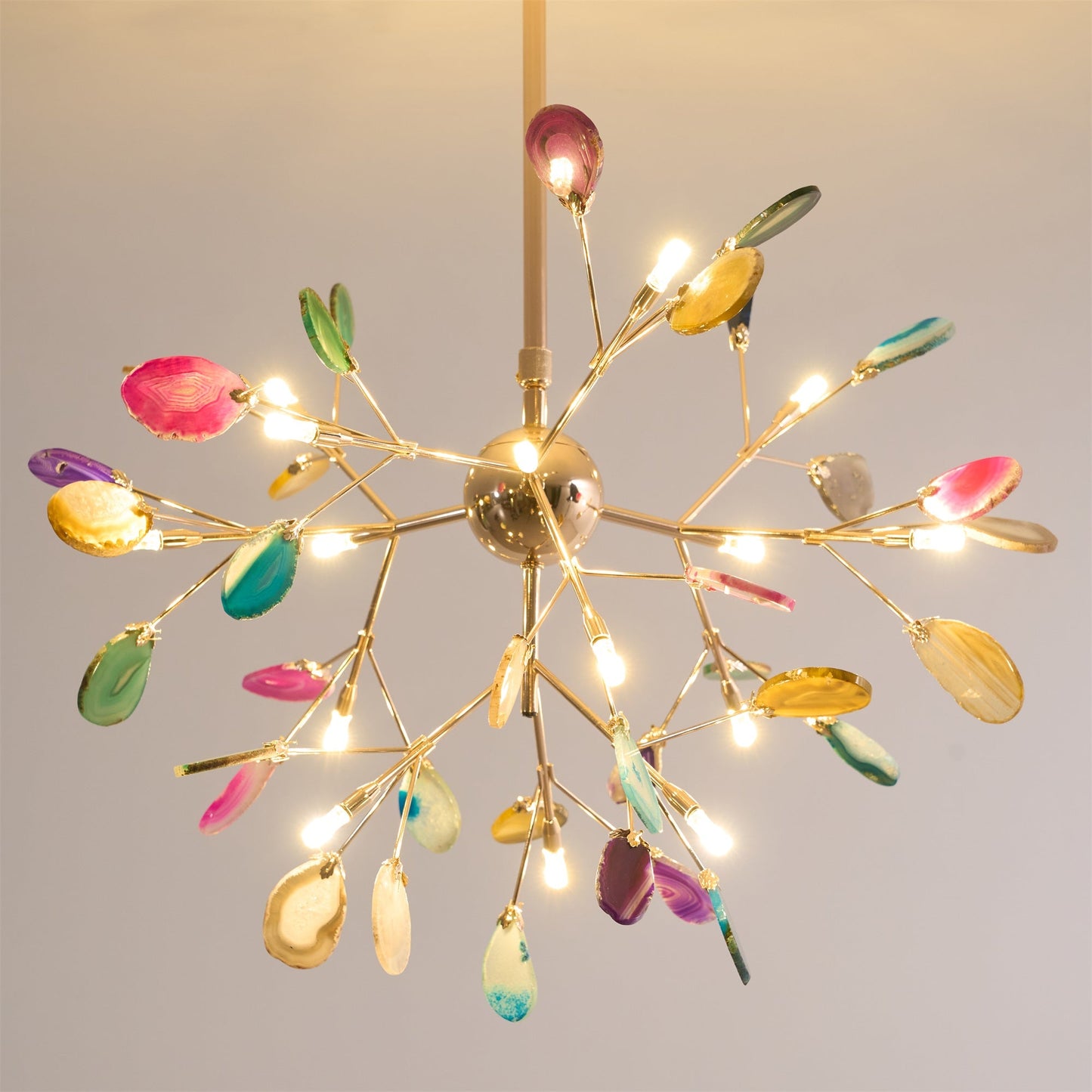 Agate Flake Chandelier | Natural Agate & Metal | Gold Finish