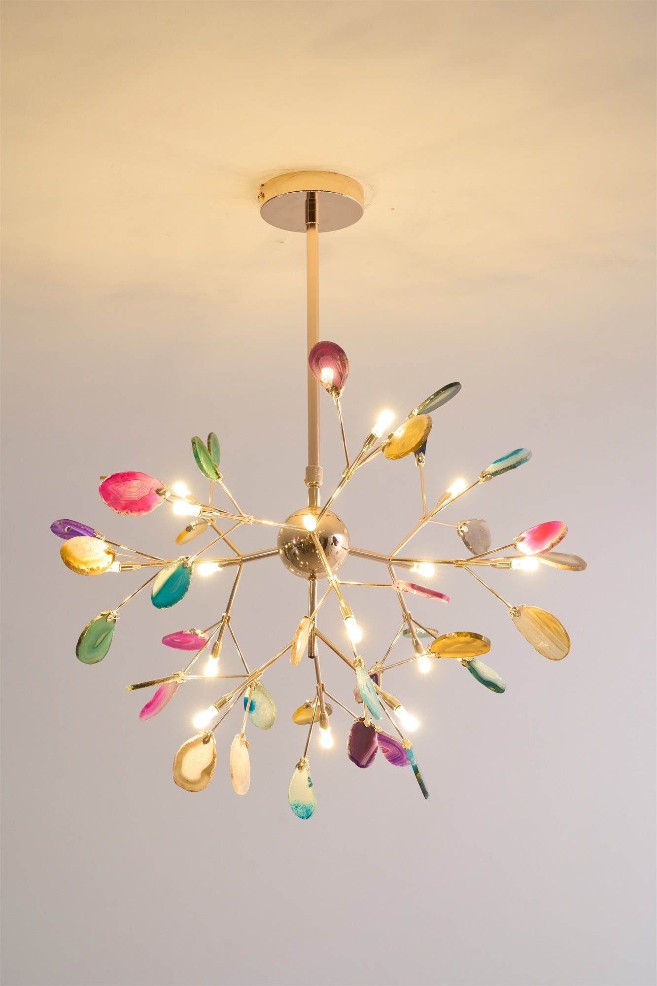 Agate Flake Chandelier | Natural Agate & Metal | Gold Finish