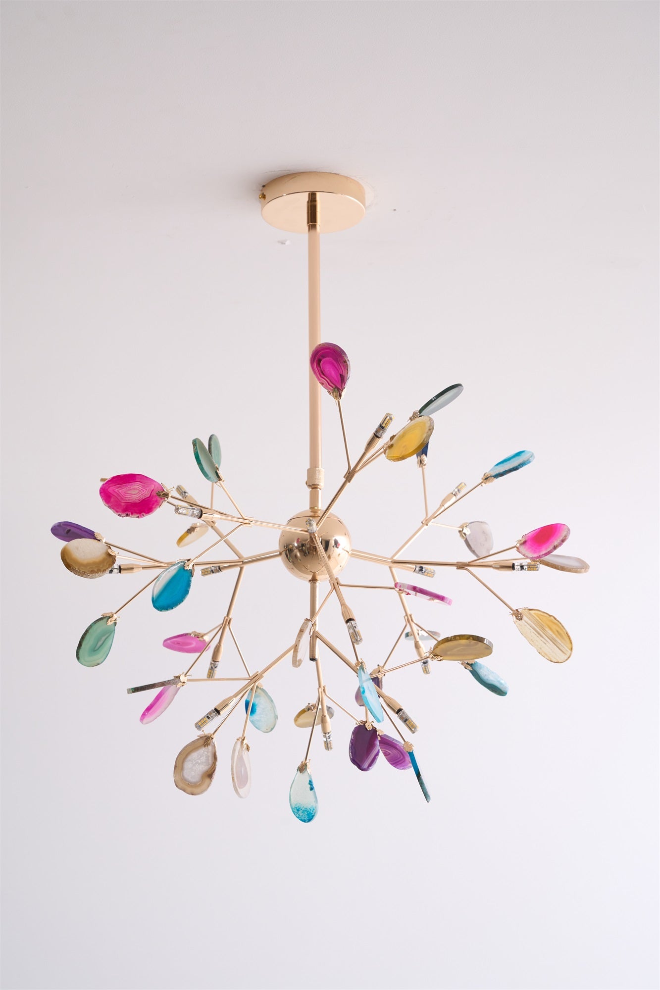 Agate Flake Chandelier | Natural Agate & Metal | Gold Finish