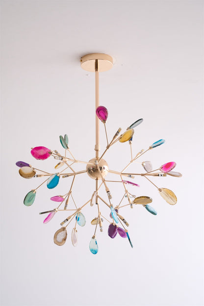 Agate Flake Chandelier | Natural Agate & Metal | Gold Finish