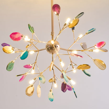 Agate Flake Chandelier | Natural Agate & Metal | Gold Finish